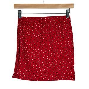 Juliana’s Mini Skirt Womens S Red Floral Pull On Cotton Boho Cottagecore Indie